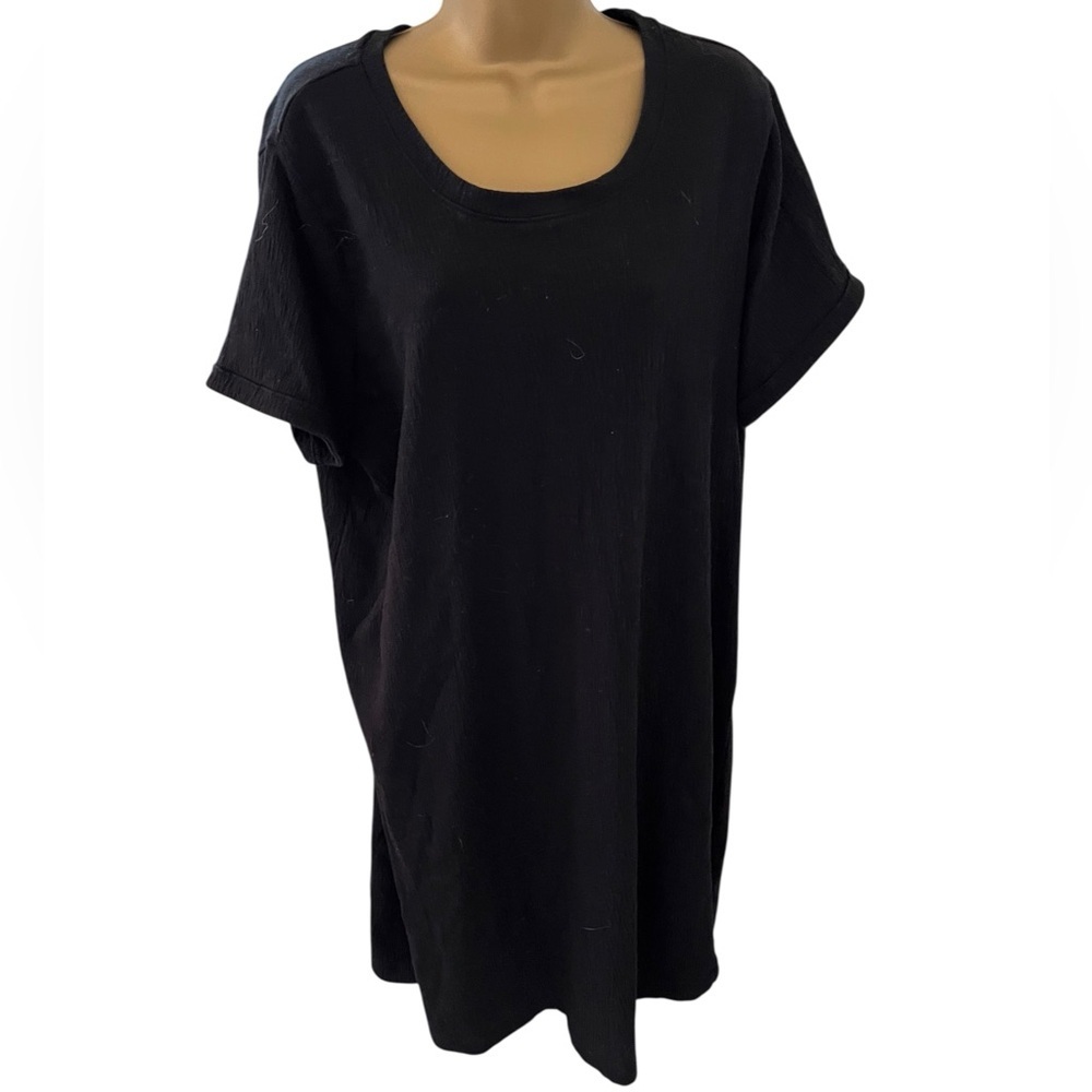 Jessica Simpson Shirt Dress Textured Knit Side Slits Short Sleeve Black XXL